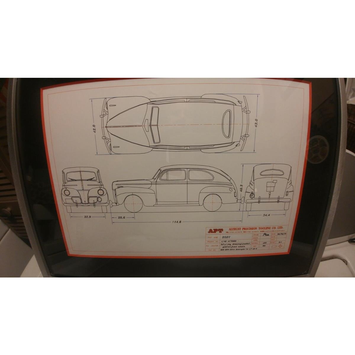 Altrust Precision Tooling Mattel Toy Die Cast 1941 Ford Car Blueprint Frame