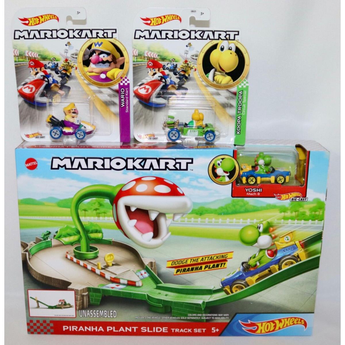 Mariokart Piranha Plant Slide Track Hot Wheels Plus Wario Koopa Troopa