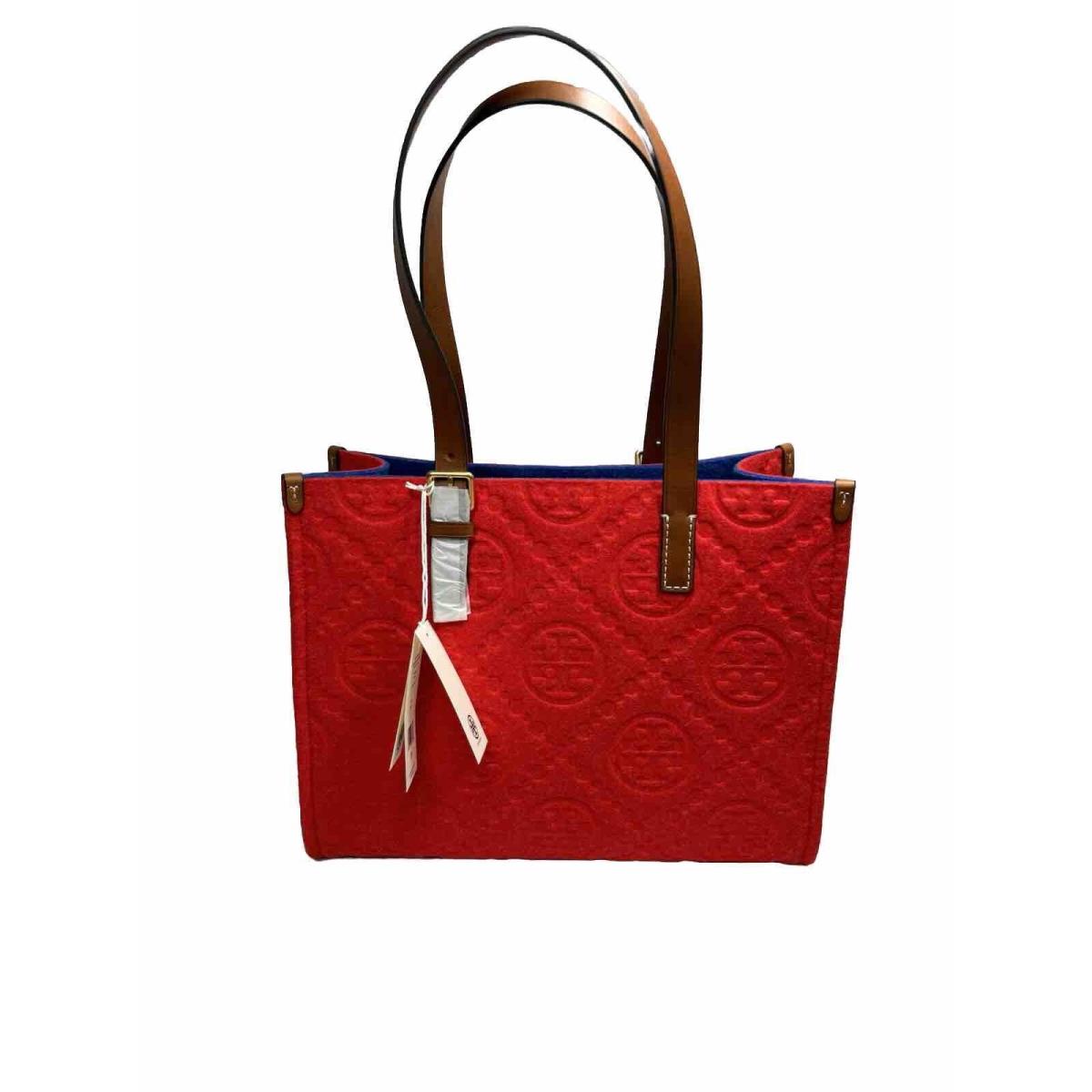 Tory Burch T Monogram Embroidered Rabbit Small Tote Color Red