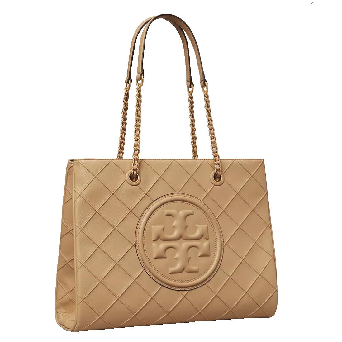 Tory Burch Fleming Soft Chain Pebbled Leather Tote In Desert Dune