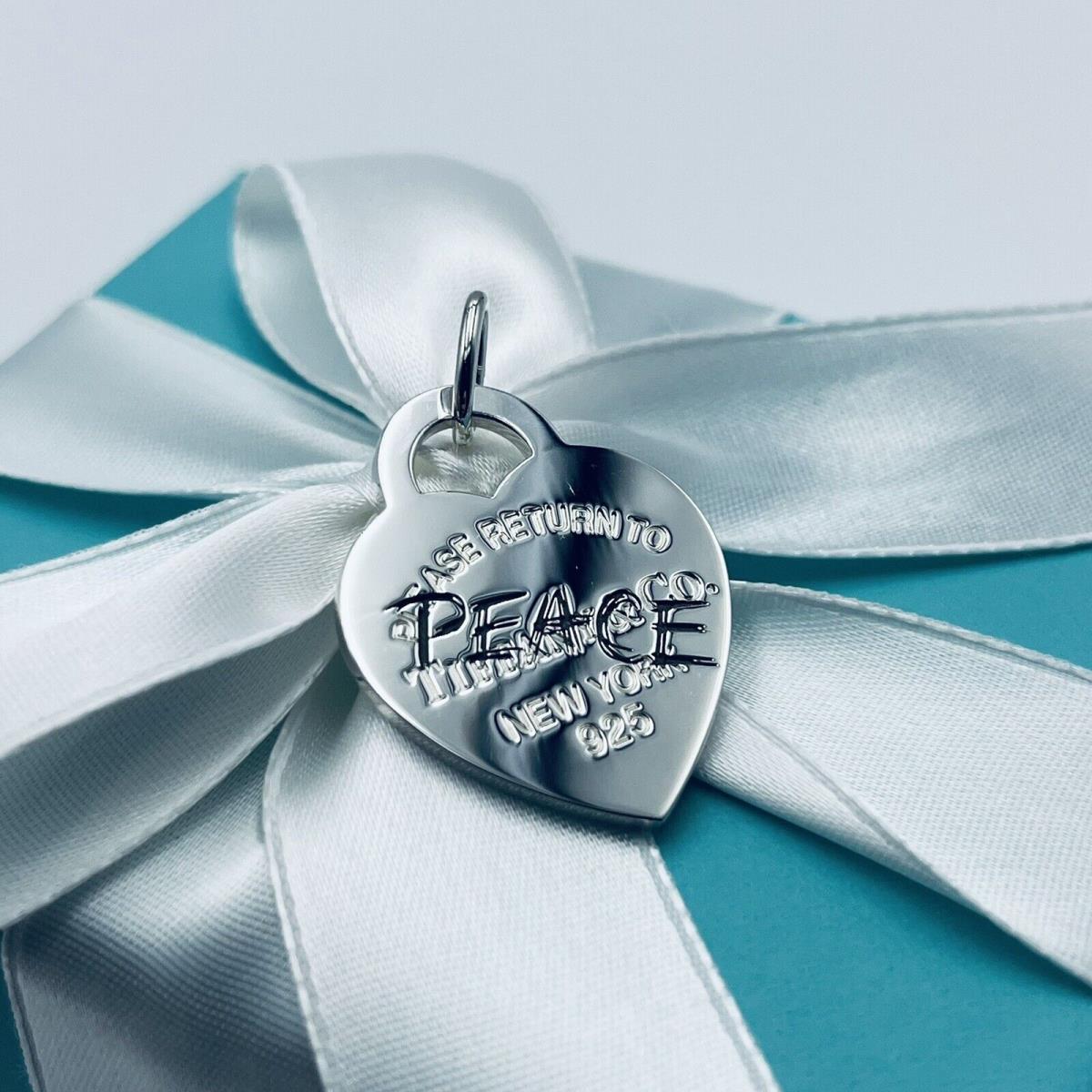 Tiffany Co. Large Return To Etched Heart Peace Tag Charm with Packaging