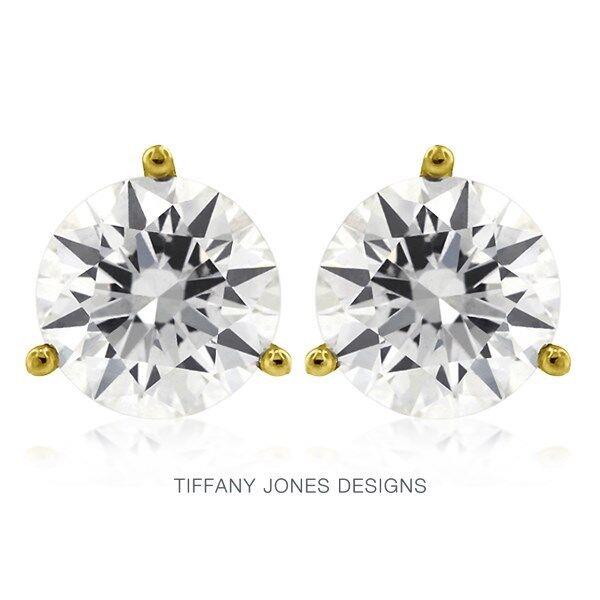 Tiffany & Co. 0.90 Tcw J-SI3 Ex Round Natural Diamonds 14k Gold 3-Prong Set Martini Studs 0.9g