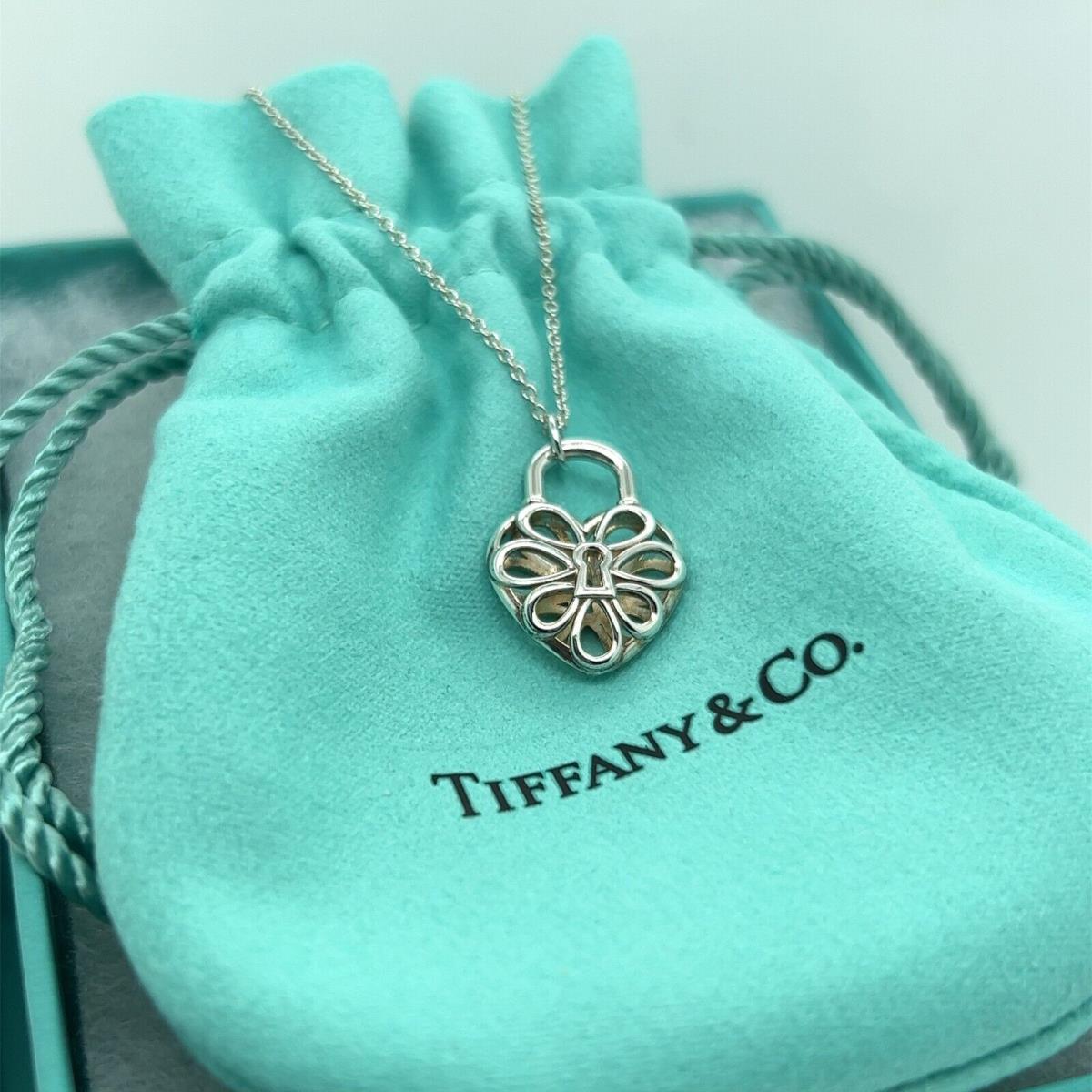 Tiffany Co. Sterling Silver Small Filigree Heart Lock Necklace