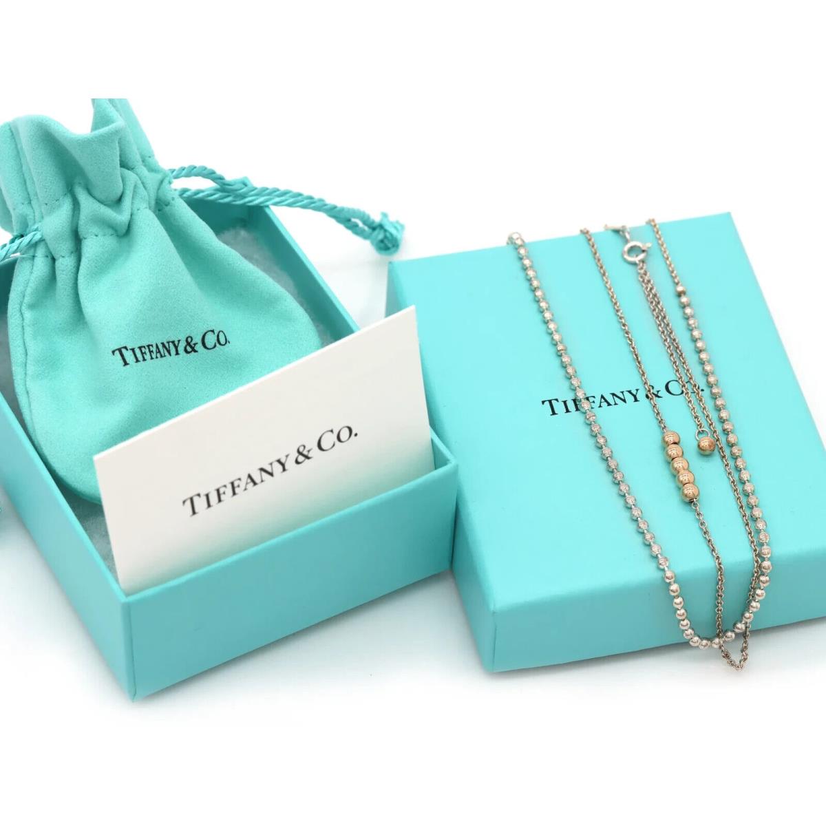 Tiffany Co. Mixed Bead Chain 18K Gold and Sterling Silver Adjustable Necklace