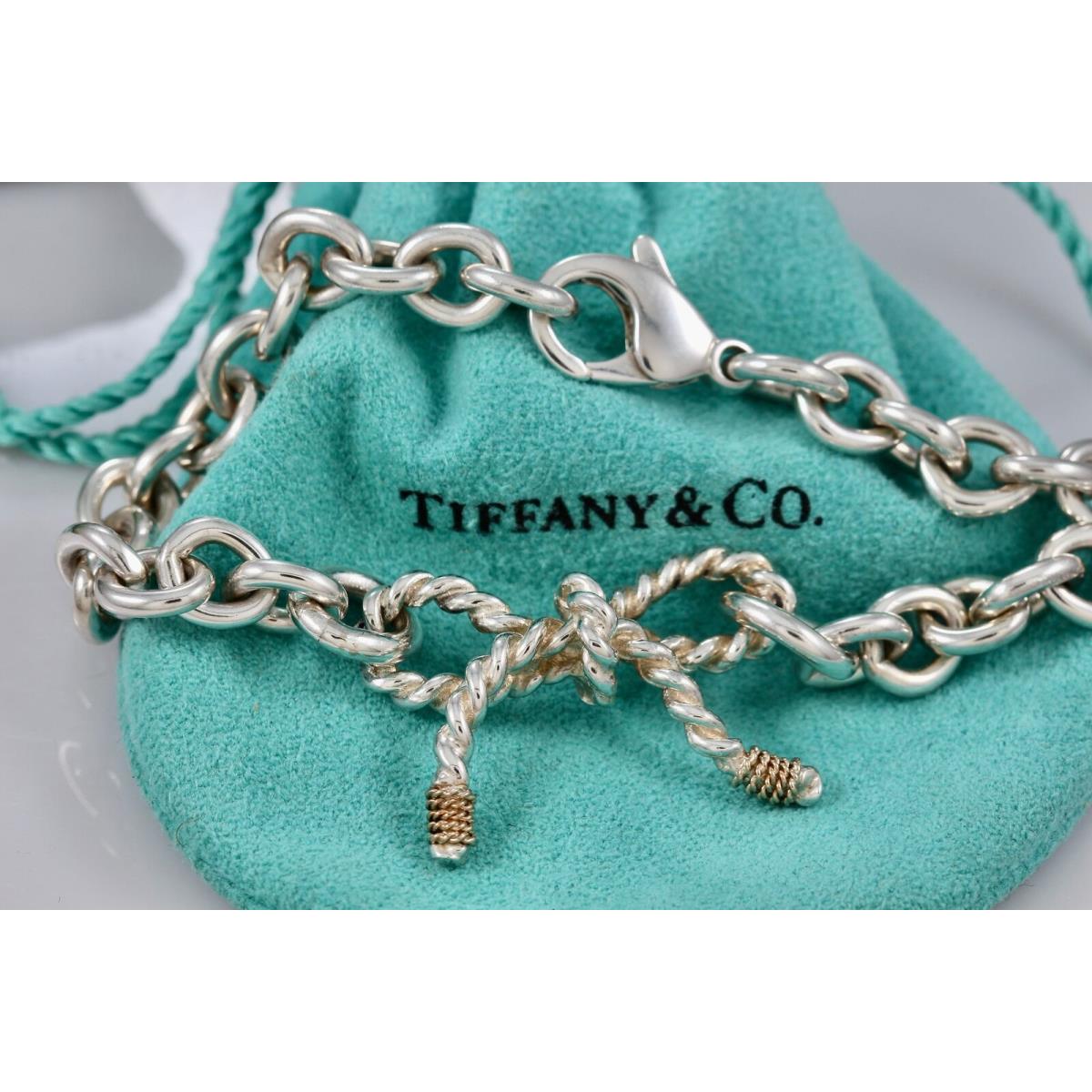 Tiffany Co. 14K Gold Silver Twist Ribbon Bow Bracelet Customized