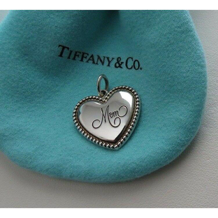 Tiffany CO Sterling Beaded Edge Mom Charm Pendant W/box/pouch/ribbon Etc