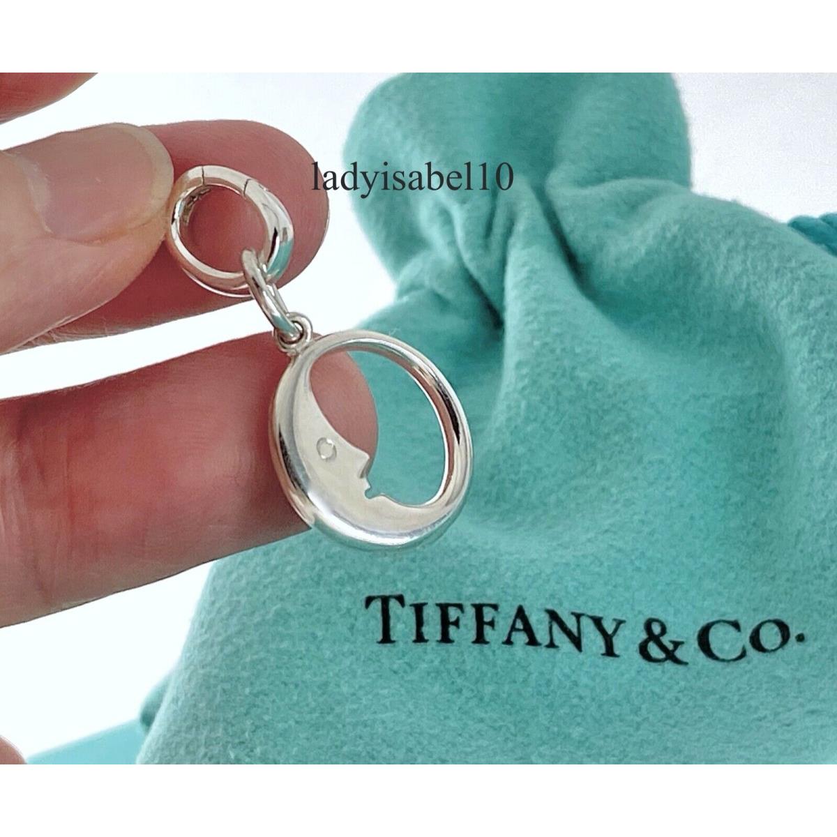 Tiffany Co Man In The Moon Sm Circle Charm Oval Clasp Sterling Silver w/ Pouch