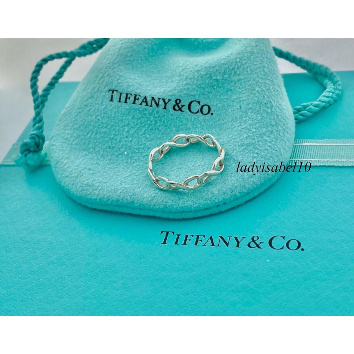 Tiffany Co. Sz 7.5 Infinity Narrow Band Love Ring Silver Gift w/ Pouch 22827B