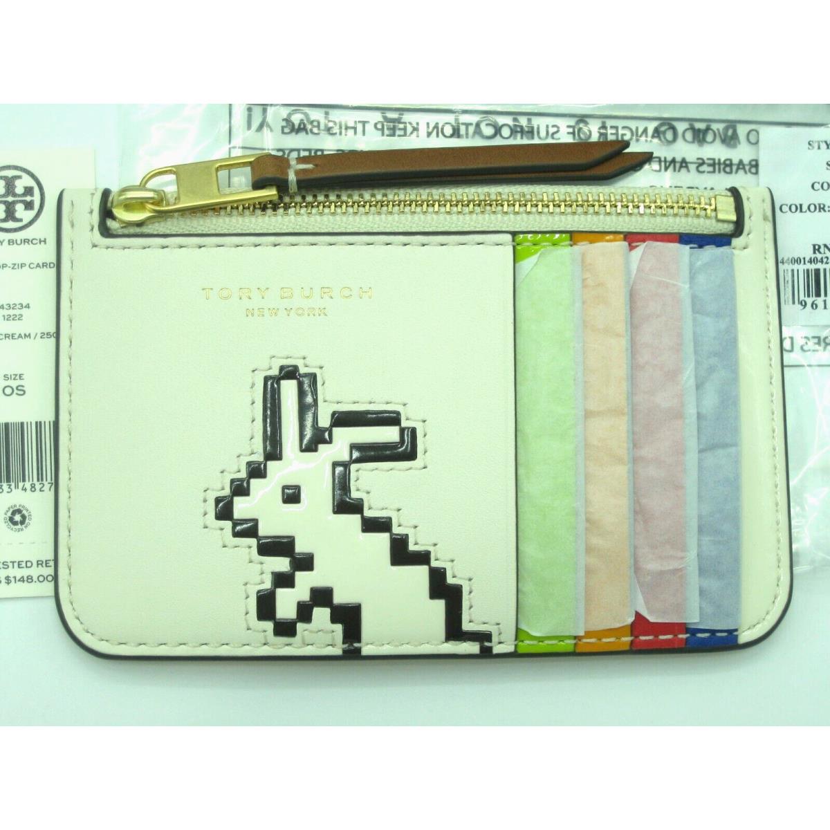 Tory Burch Lunar Year Rabbit Rainbow Top-zip Leather Card Case