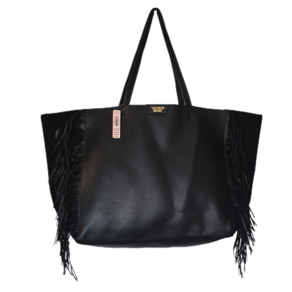 Victoria`s Secret Large Tote Bag Black Fringe Overnight Travel Weekender