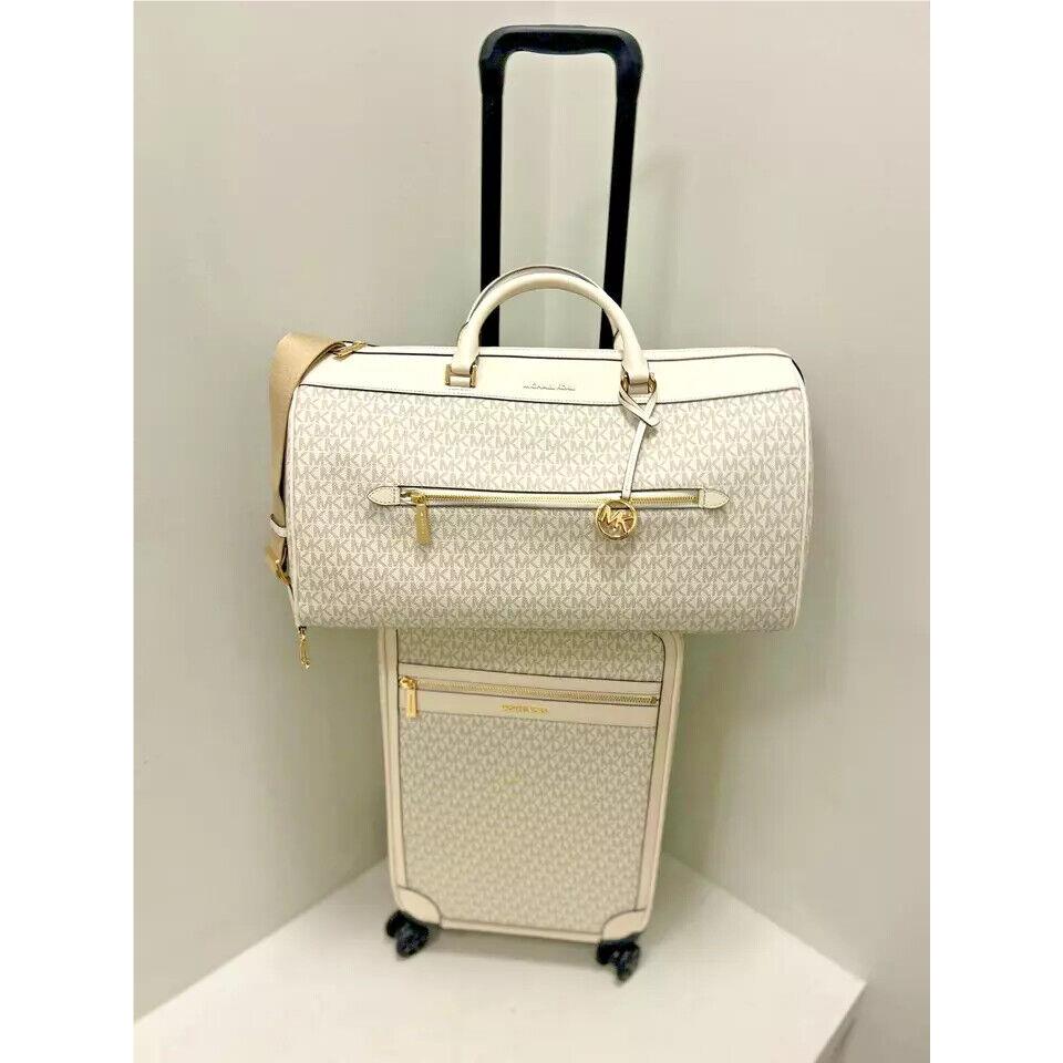 Michael Kors Travel Trolley Suitcase Duffle Luggage Bag Vacation Plane Train MK LIGHT CREAM MULTI
