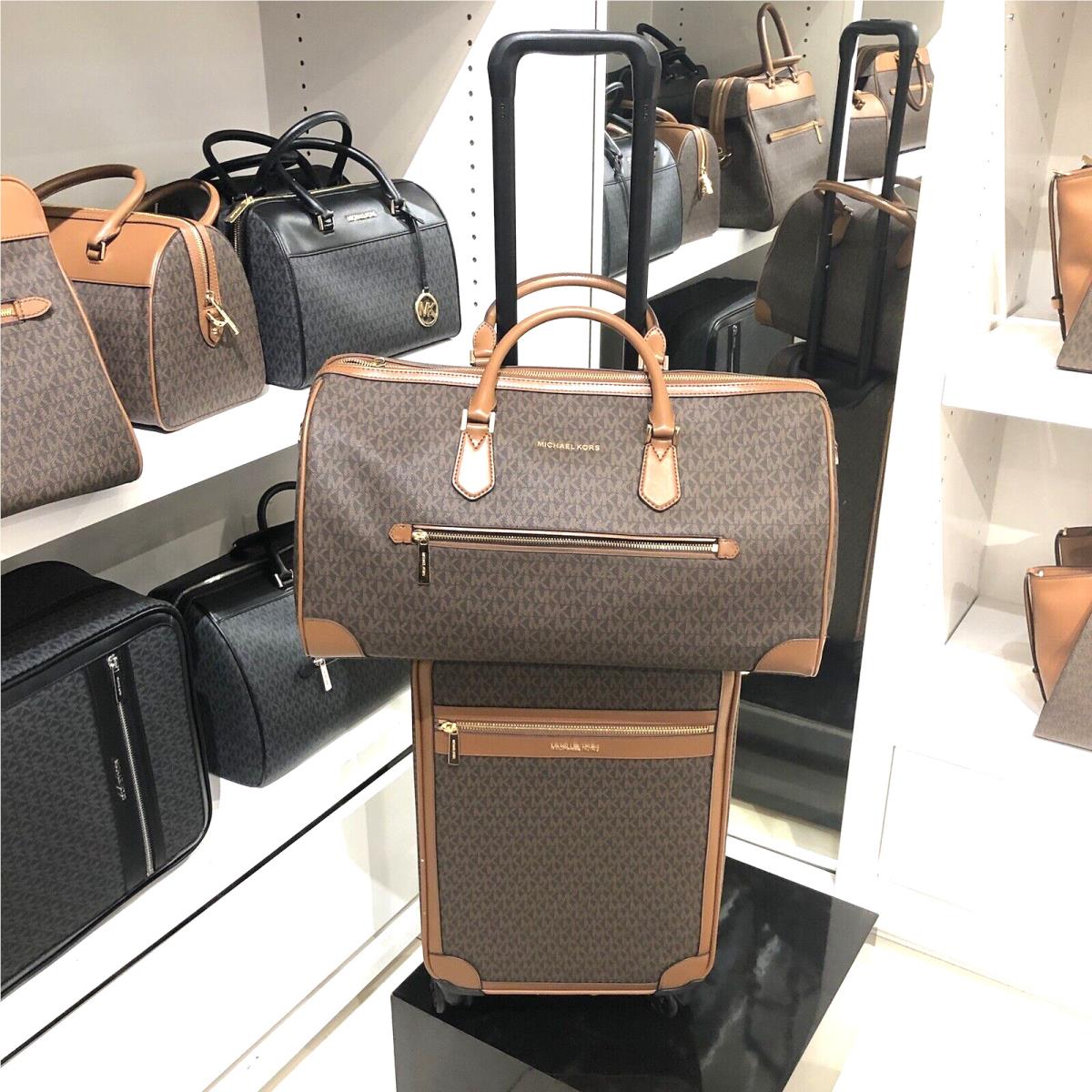 Michael Kors Travel Trolley Suitcase Duffle Luggage Bag Vacation Plane Train MK BROWN