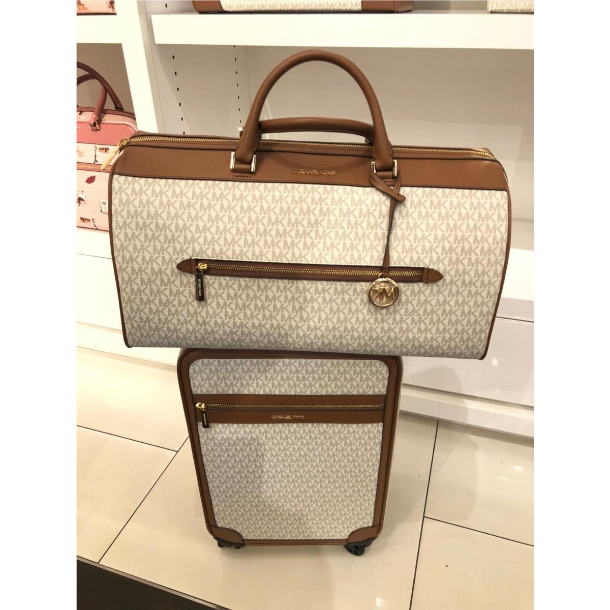 Michael Kors Travel Trolley Suitcase Duffle Luggage Bag Vacation Plane Train MK VANILLA
