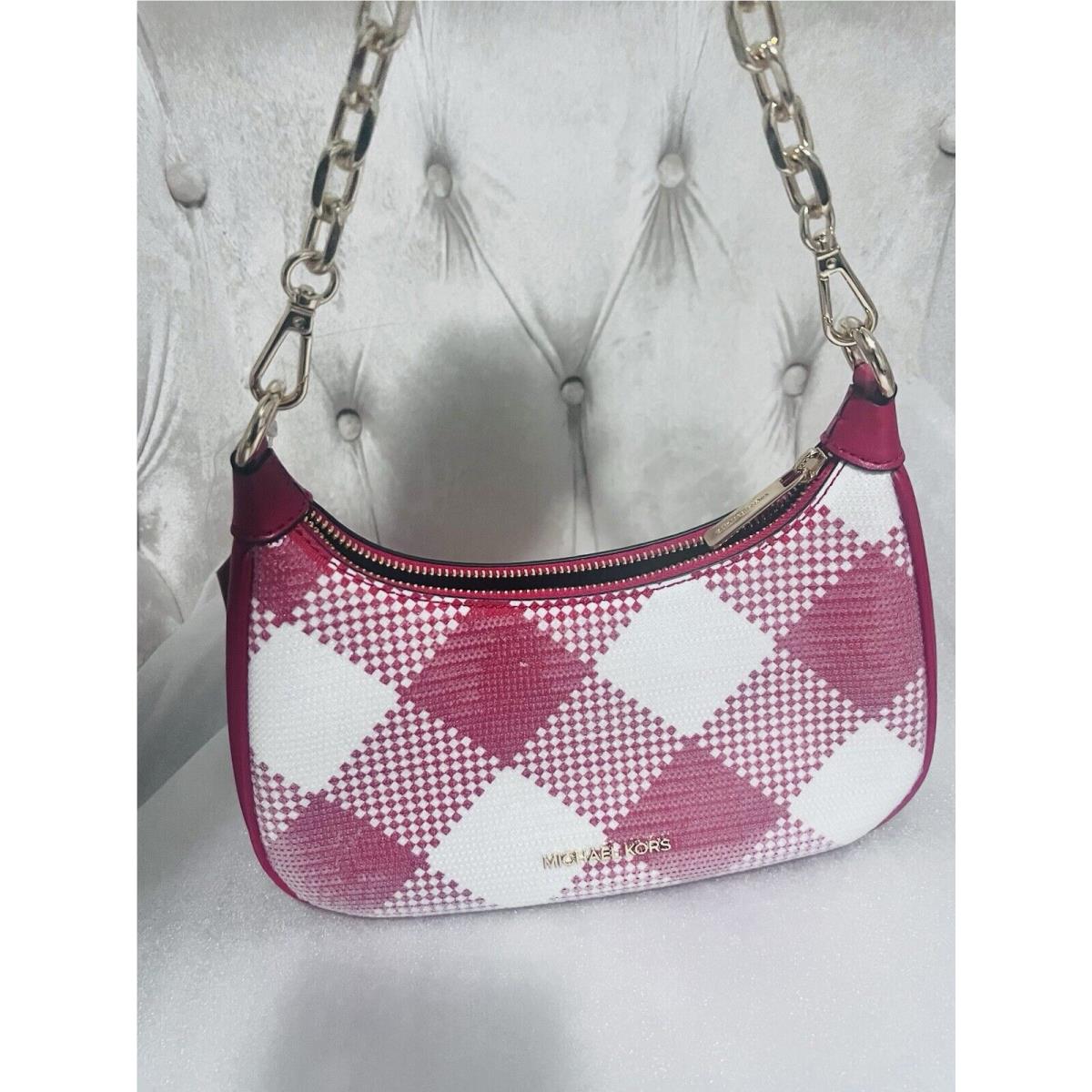 Michael Kors Cora Medium Pouchette Chain Crossbody Hobo Bag Handbag Purse Red