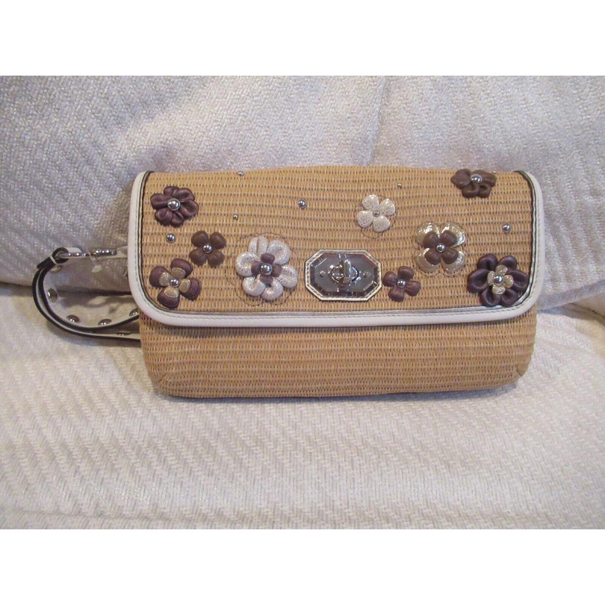 Coach Natalie Floral Straw Clutch/wristlet/ White/cream/brown $228-44972