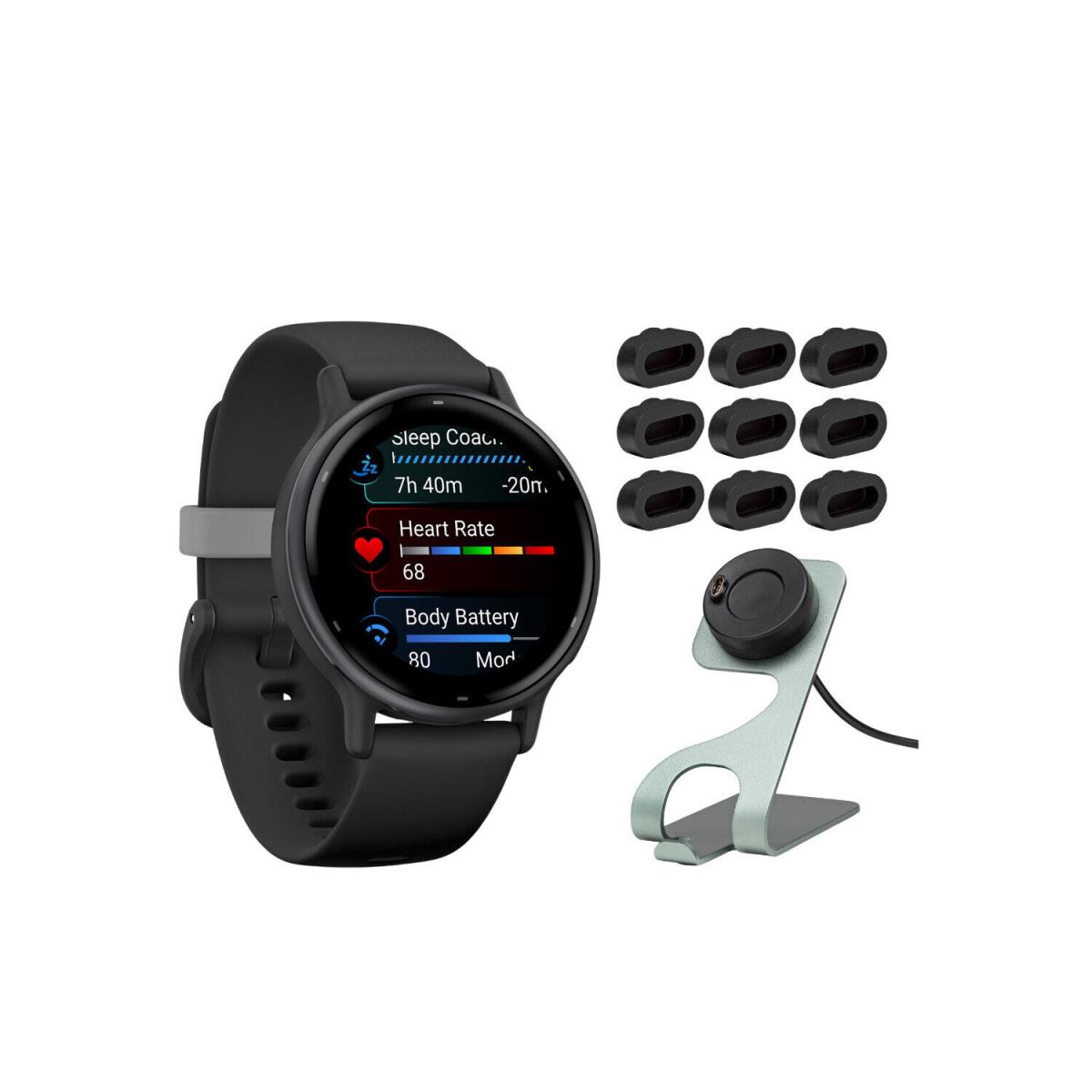 Garmin v Voactive 5 Gps Smartwatch Slate/black W/charging Stand and Port Plugs