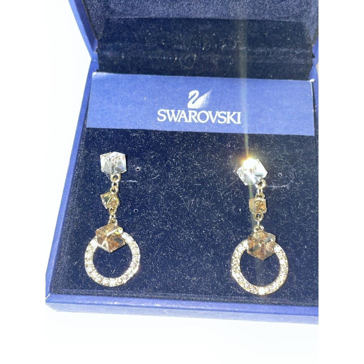 Retired Swarovski Signed Geometric PE Lmul/gos Crystal Cube Earrings 992680