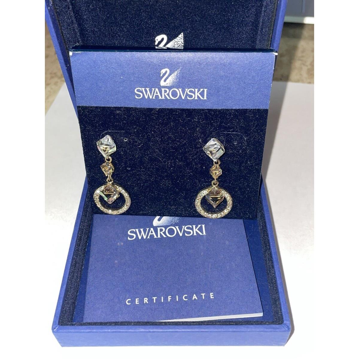 Retired Swarovski Signed Geometric PE Lmul/gos Crystal Cube Earrings 992680