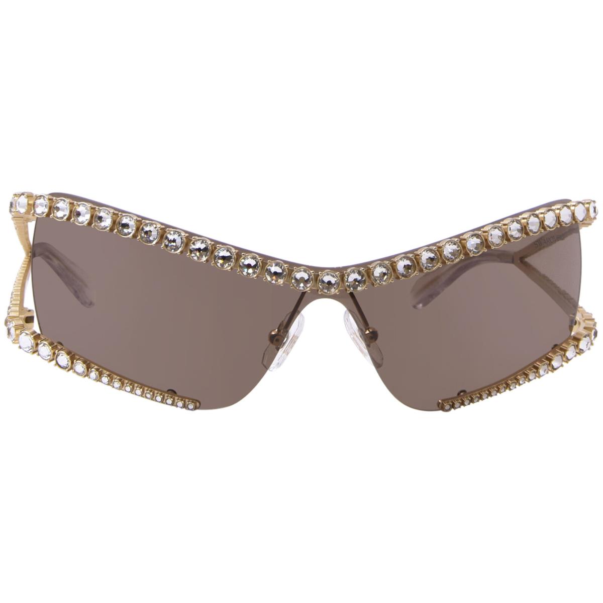 Swarovski SK7022 400473 Sunglasses Women`s Gold/dark Brown Shield 33mm