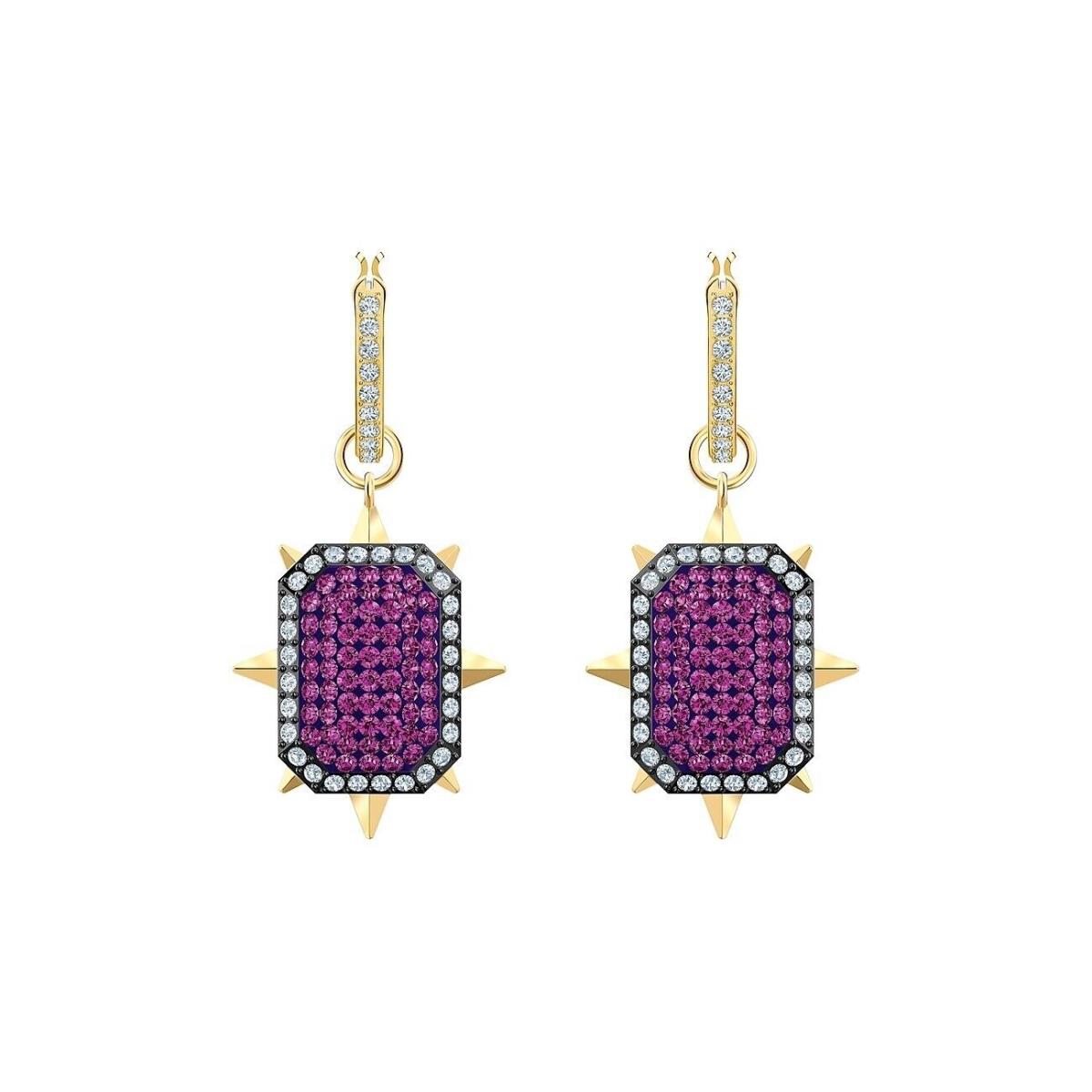 Swarovski Gold Tarot Magic Purple Crystals Drop Hoop Earrings - 5490915