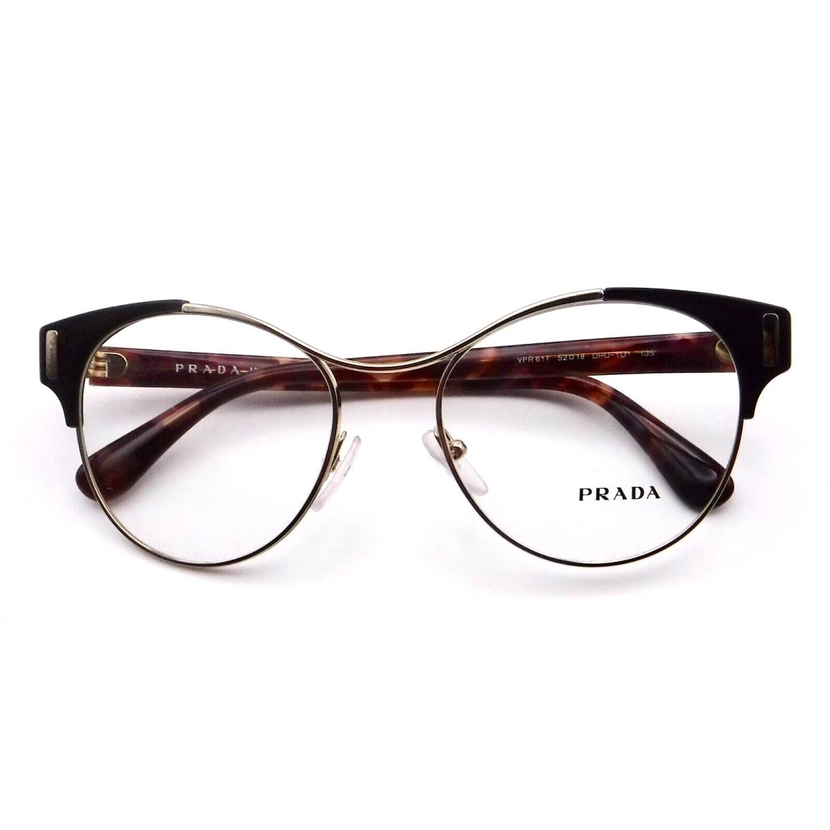 Prada Eyeglasses Vpr 61T DHO-101 Brown Frames Gold Rims Clear Lens 52-18-135