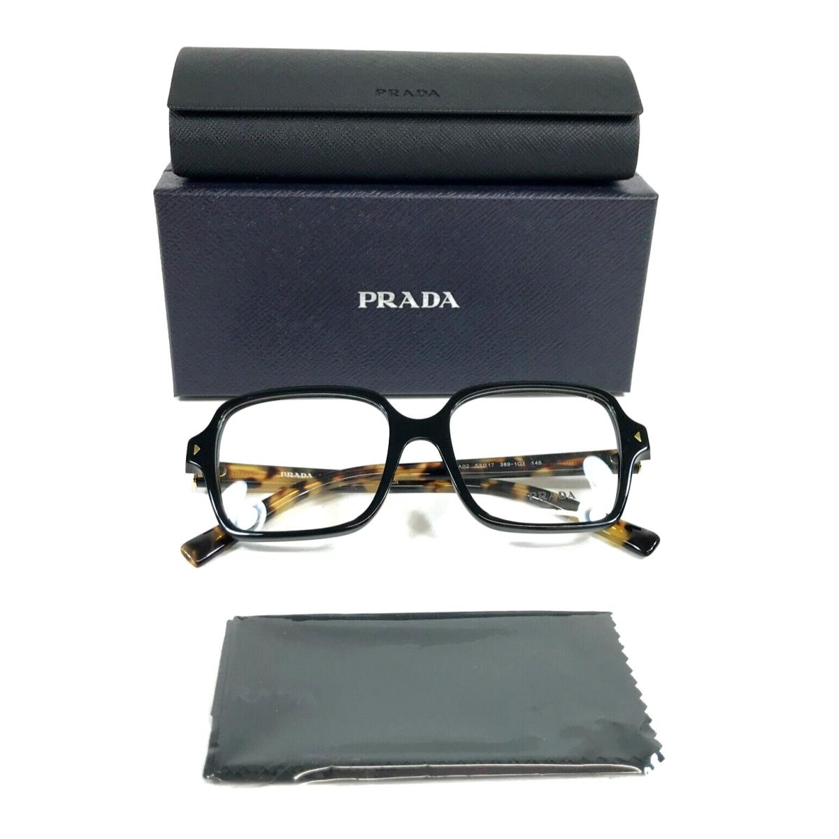 Prada Eyeglasses Frames VPRA02 389-1O1 Black Tortoise Oversized Square 53-17-145