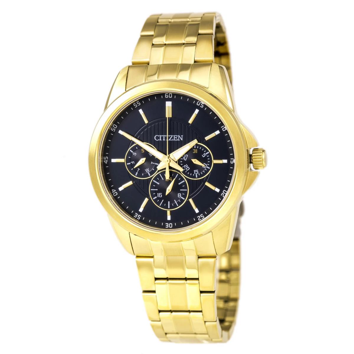 Citizen Men`s Blue Dial Gold Steel Bracelet Watch Gold W/ Black Dial