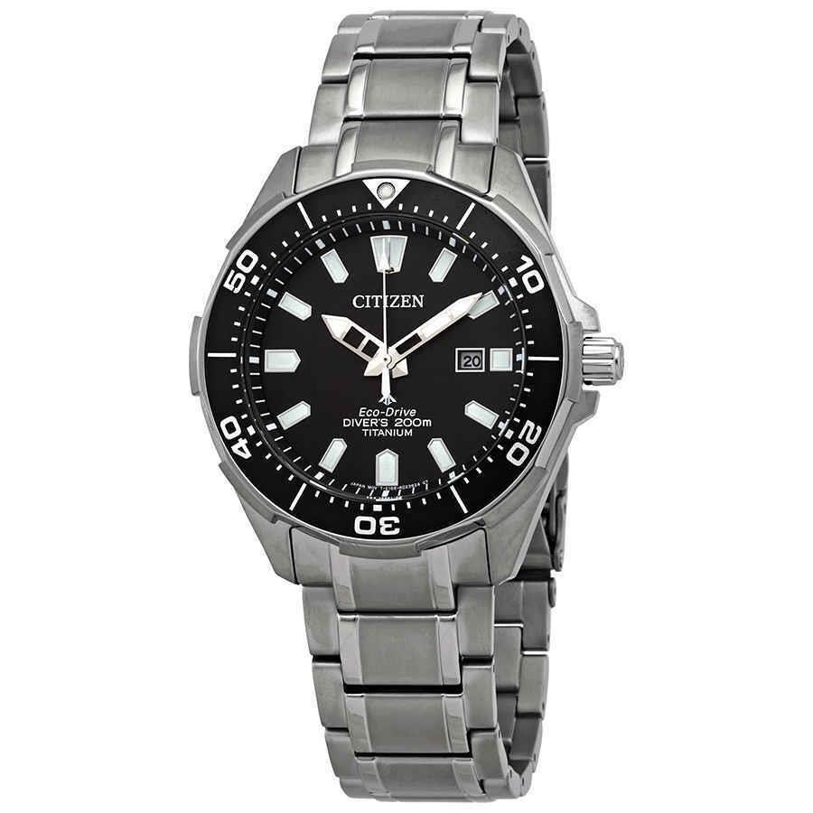 Citizen Promaster Diver Luminous Eco-drive Men`s Watch BN0200-56E - Dial: Black, Band: Silver, Bezel: Silver-tone