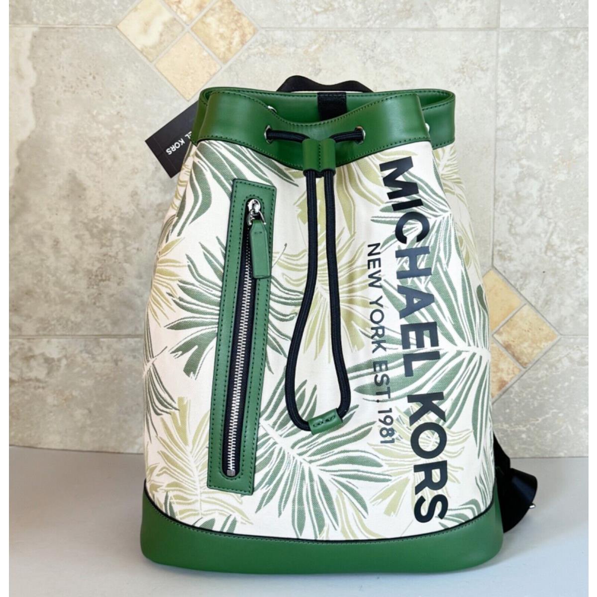Michael Kors Cooper Large Jacquard Palm Mariner Backpack MK Fern Green Multi