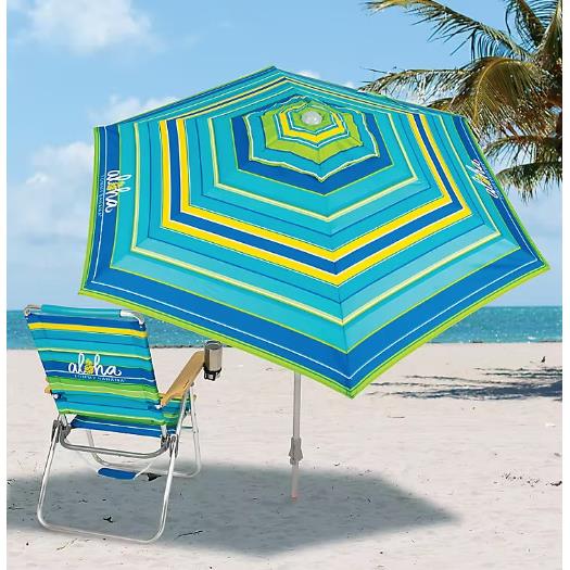 Tommy Bahama 7` Beach Umbrella w/ Tilt Blue Green w/ Carry Bag Sand Anchor
