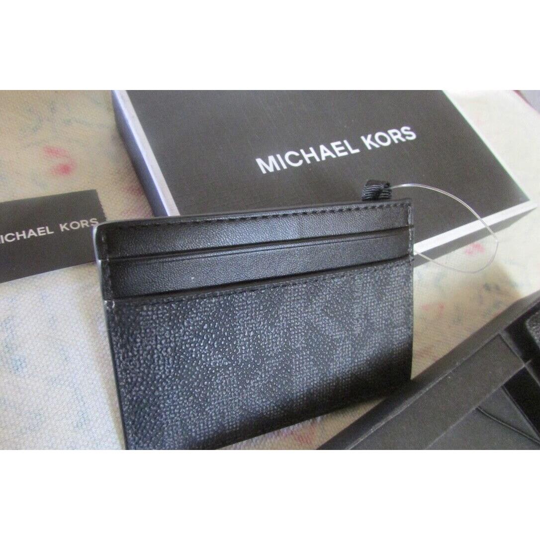 Michael Kors Black MK Saffiano Leather Card Wallet + Key Ring