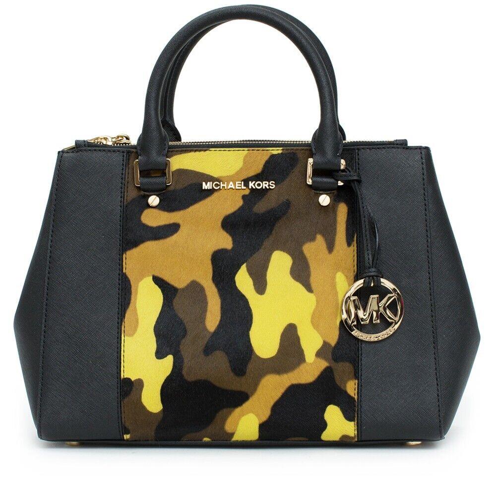 Michael Kors Sutton Haircalf Satchel Camo Acid Lemon Shoulder Handbag Purse