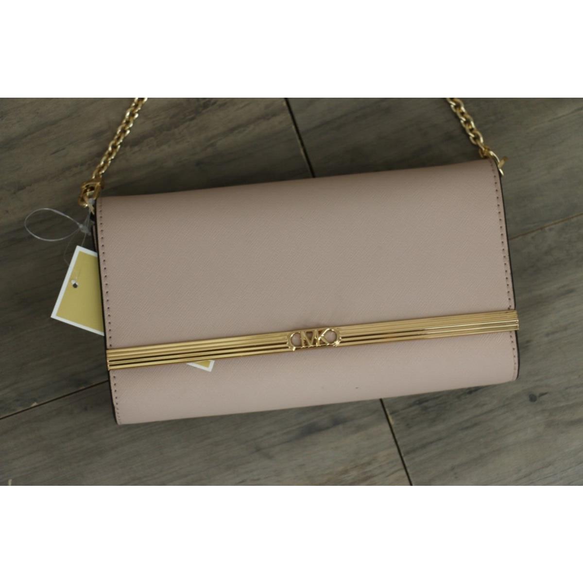 Michael Kors Mona Large Clutch Shoulder Bag Purse Soft Pink Gold Hardware