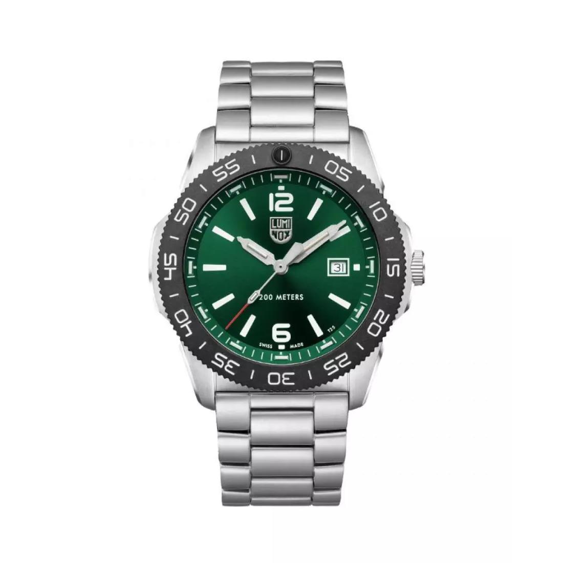 Luminox XS.3137 Men 44mm Pacific Diver Stainless Steel Dive Watch Silver/green