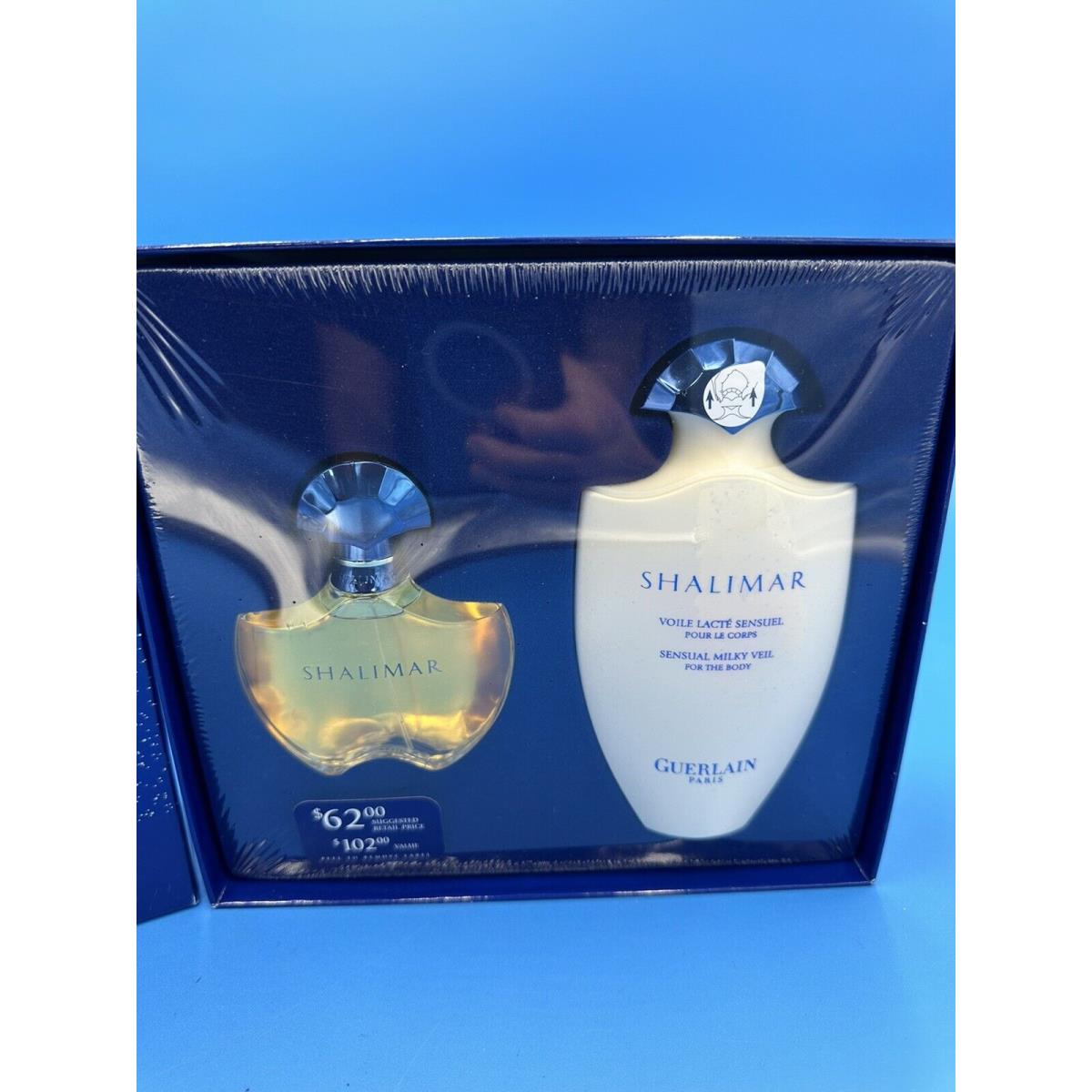 Vtg Guerlain Shalimar Gift Set 1.7 oz Edt Spray 6.8 oz Lotion Nos