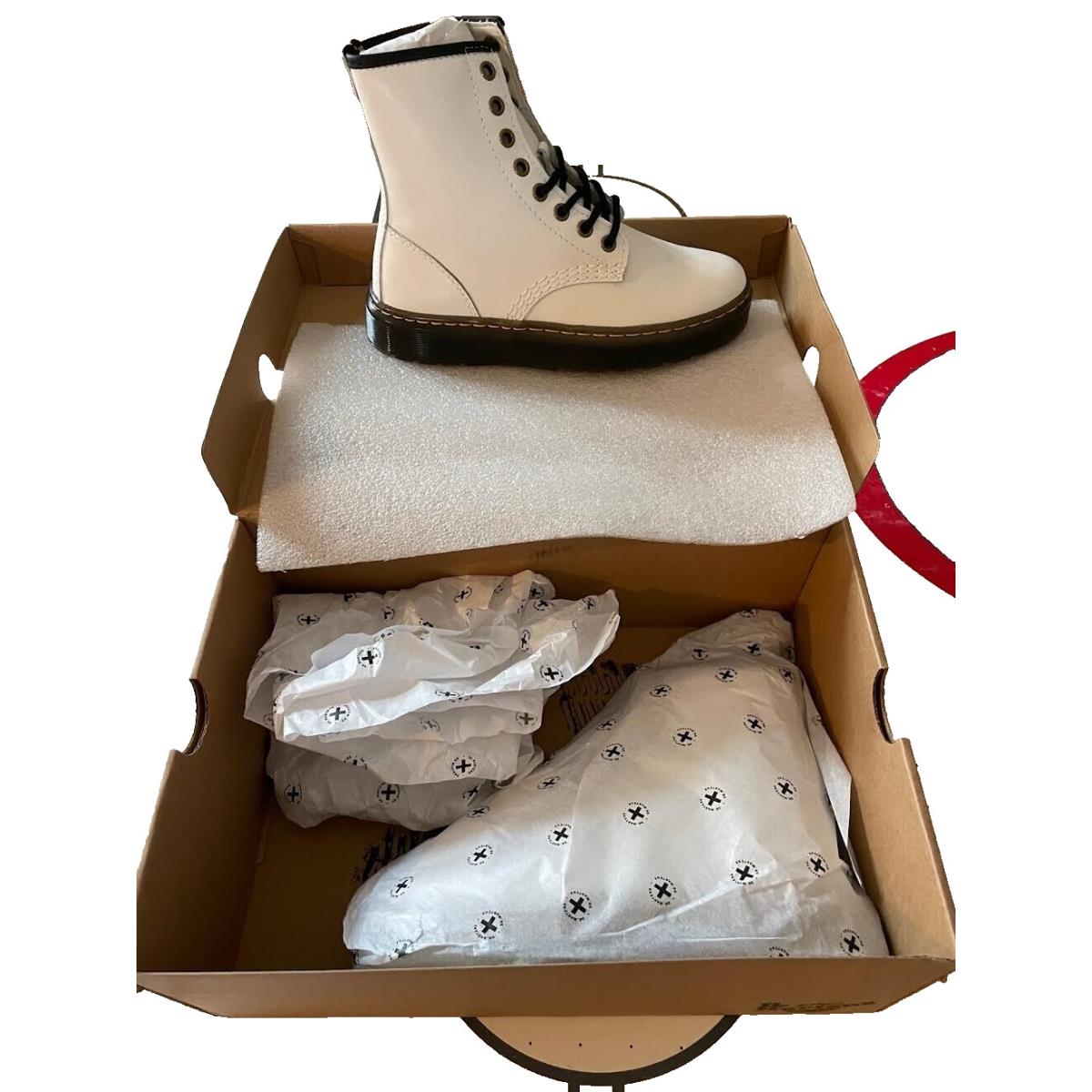 Dr Doc Martens Zavala Lace Combat Boots White Leather Women`s 5 Shoes