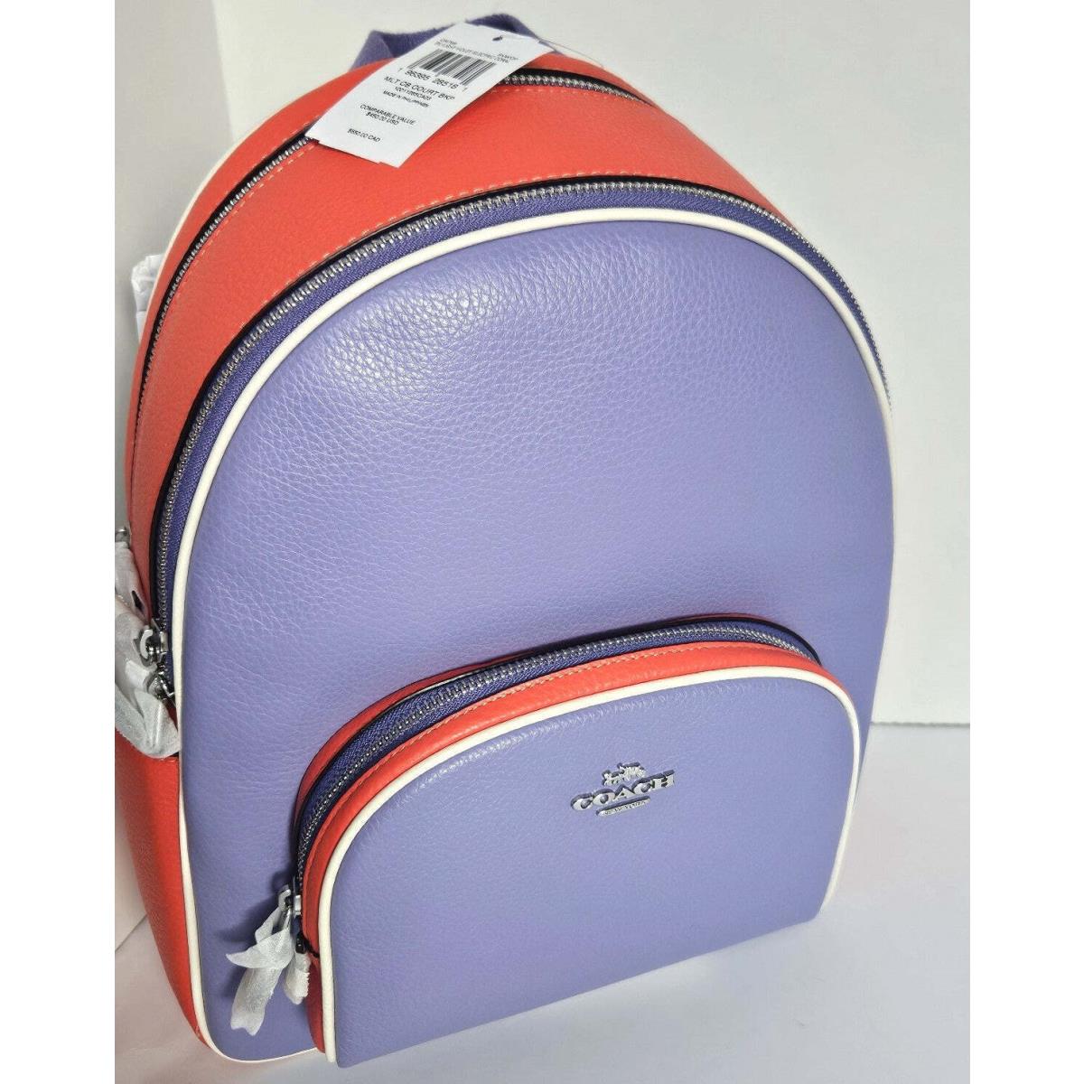 Coach Court Backpack CR768 Large Colorblock Purple Leather Zip Org Pkg