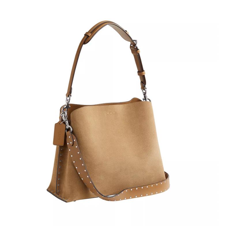 Coach Willow Leather with Rivets Shoulder Bag Lh/peanut - Exterior: LH/PEANUT