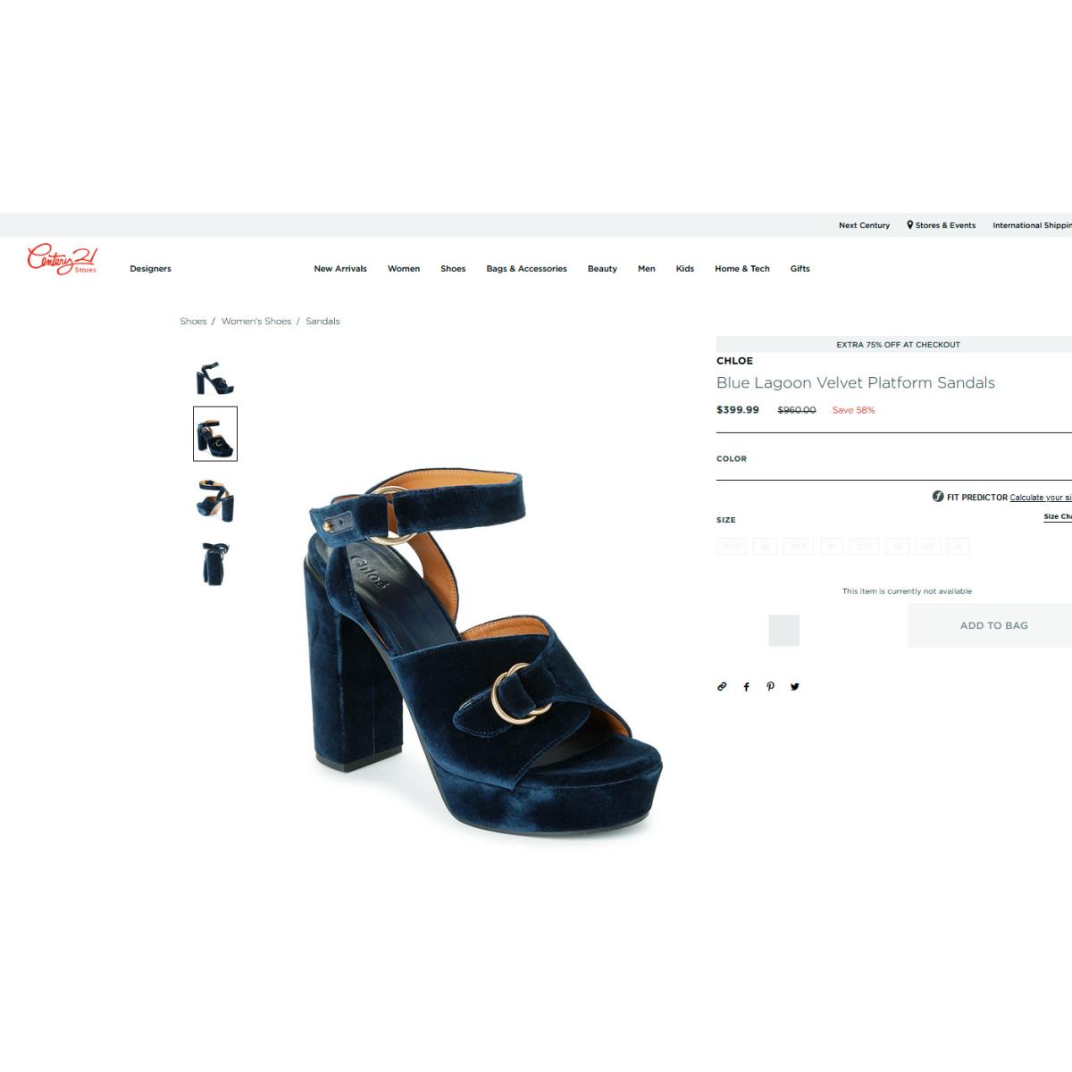 Chloe Blue Lagoon Velvet Platform Sandals sz US 6 / IT 36.5 Made in Italy