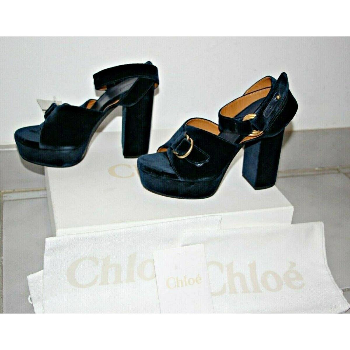 Chloe Blue Lagoon Velvet Platform Sandals sz US 6 / IT 36.5 Made in Italy