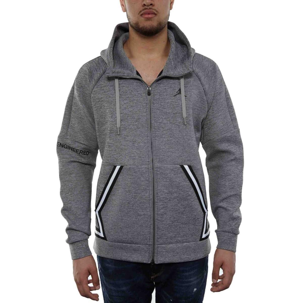 Jordan Flight Tech Full Zip Hoodie Sweatshirt Grey Heather Black Mens M Medium