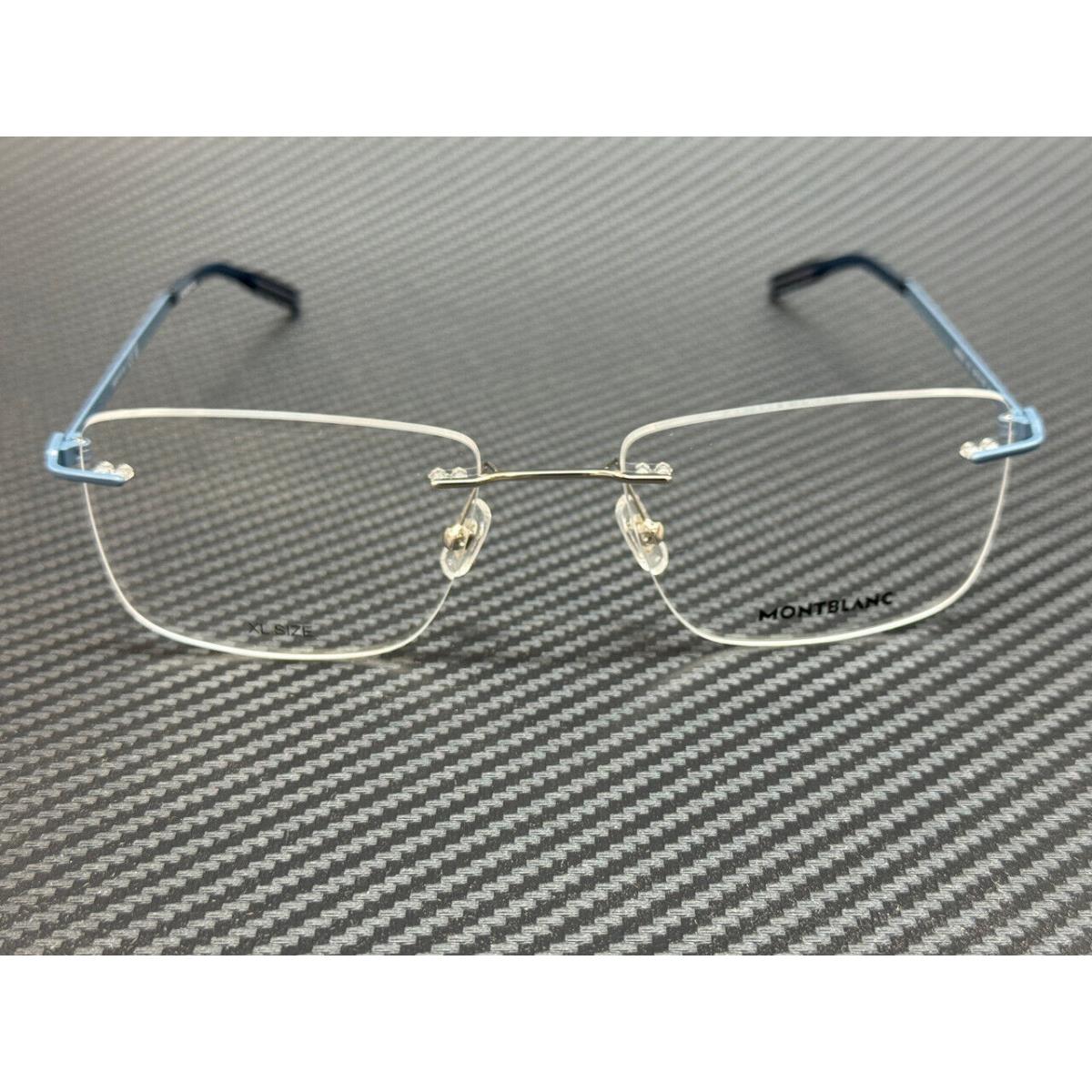 Montblanc Mont Blanc MB0281O 012 Silver Blue Transparent Men`s 58 mm Extra Large Eyeglasse