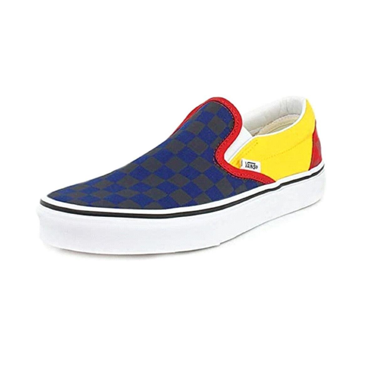 Vans Classic Slip-on Unisex Adult Sneakers Blue Check/Yellow/Red