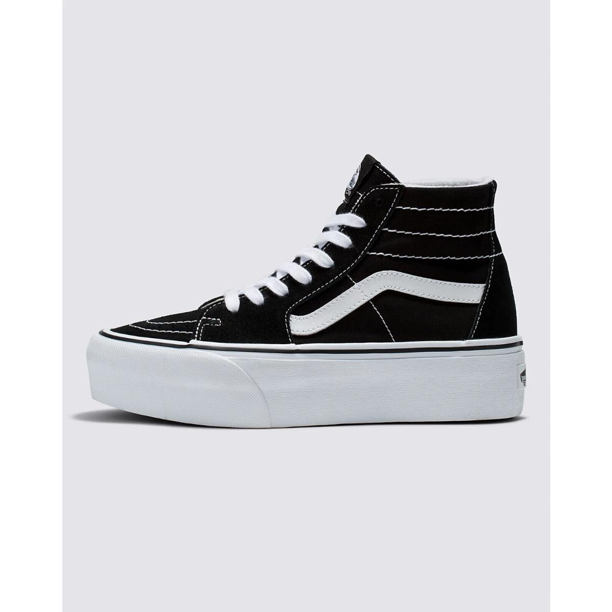 Vans Sk8-Hi Stacked Suede Canvas Platform Shoes Black White Womens 6/Kids 4.5