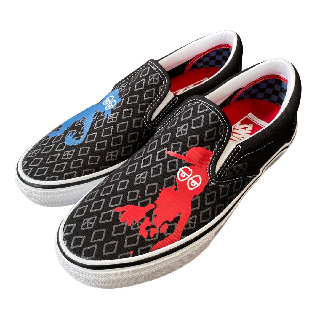 Size 11.0 Vans Skate Slip-on Krooked by Natas For Ray Black / Red / Blue Shoes