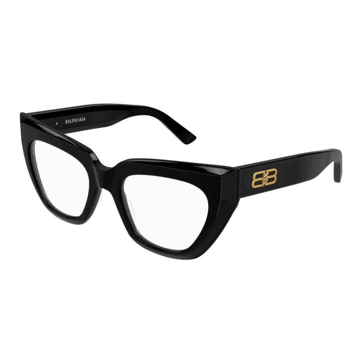 Balenciaga BB0238O 001 Black Gold Cat-eye Women`s Eyeglasses Frames - Black, Frame: Black