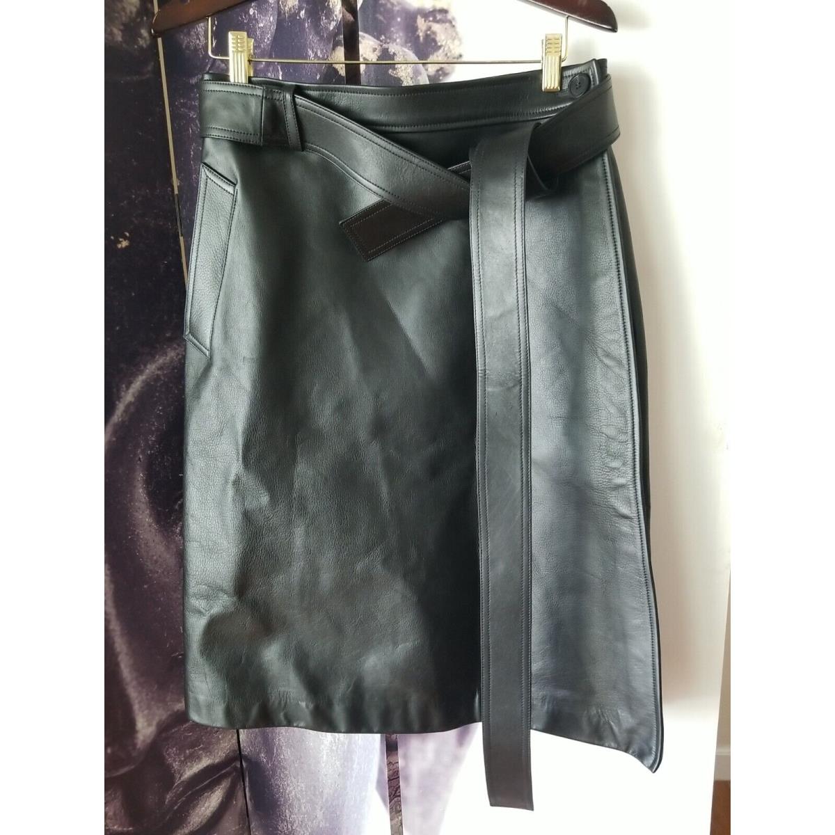 Balenciaga Black Calfskin Leather Full Wrap Tie Mid Length Skirt Size F42 JT01