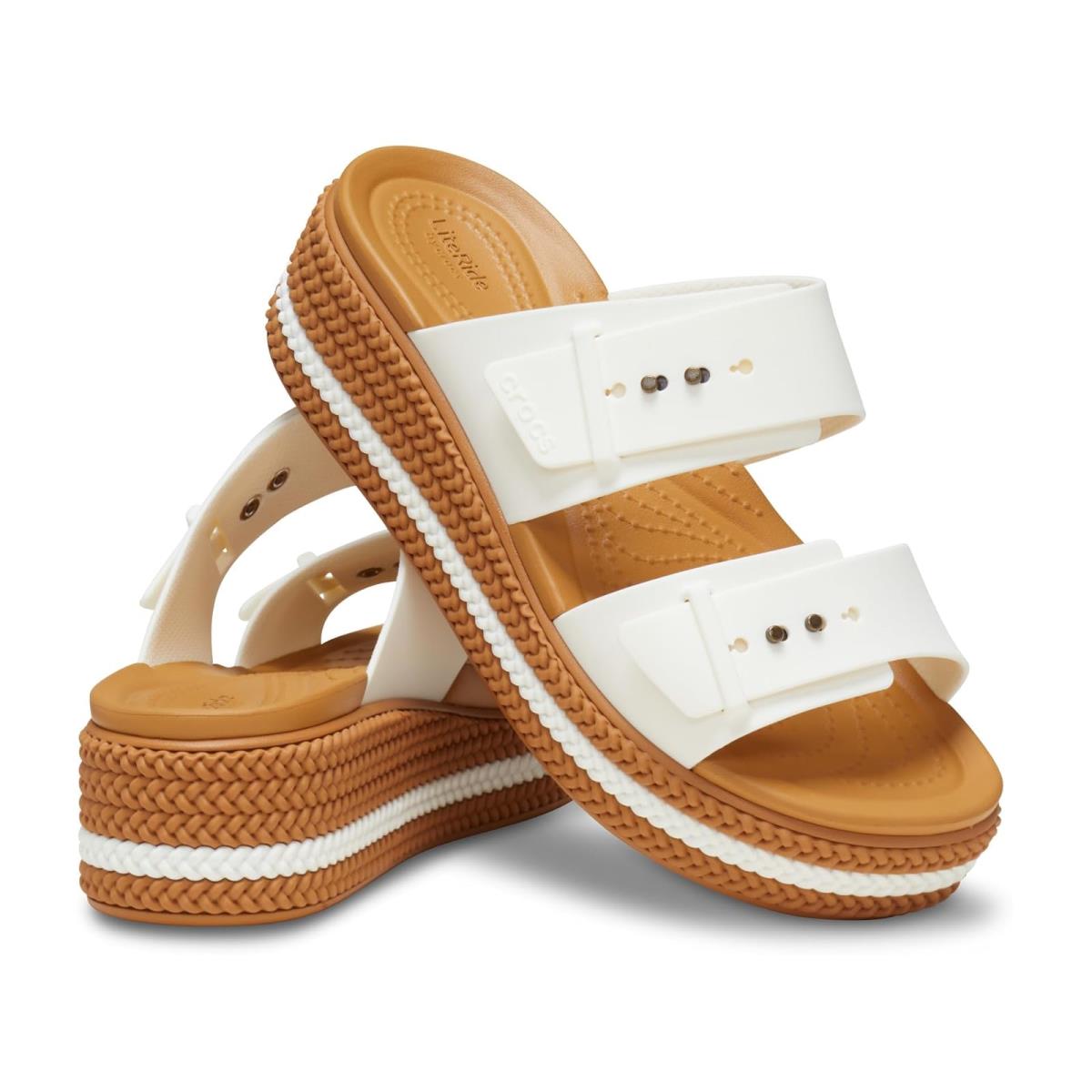 Woman`s Sandals Crocs Brooklyn Buckle Low Wedge Chalk