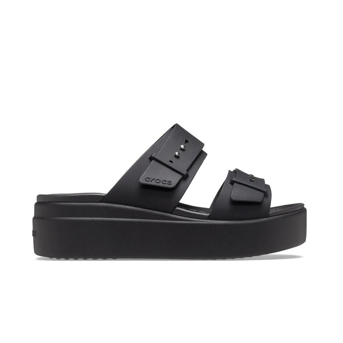 Crocs Women`s Black Brooklyn Buckle Low Wedge Sandals 207431