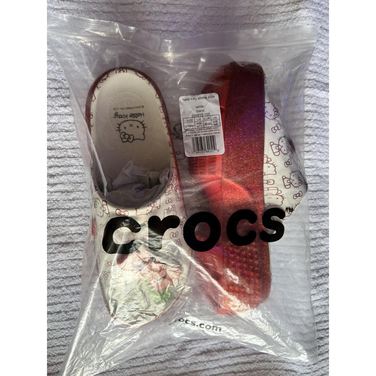 Hello Kitty Crocs Stomp Slides M9/W11 White Red Slip on Shoes Anniversary